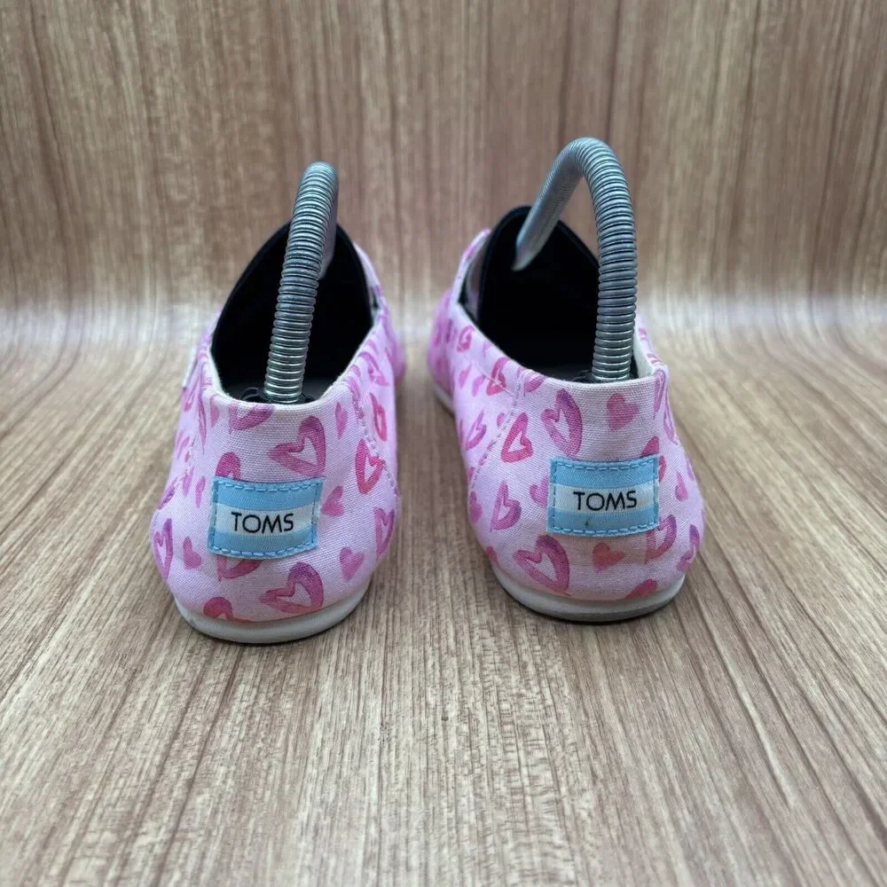 TOMS Slip On Shoe Alpargata Women's Pink‎ Canvas Hearts Casual Size 7.5